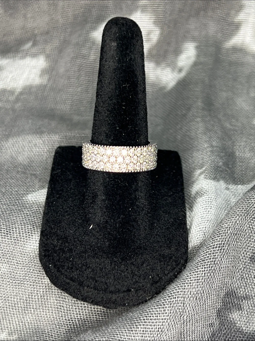 Moissanite Diamond Sterling Silver 925 Pavé Wide Band Ring